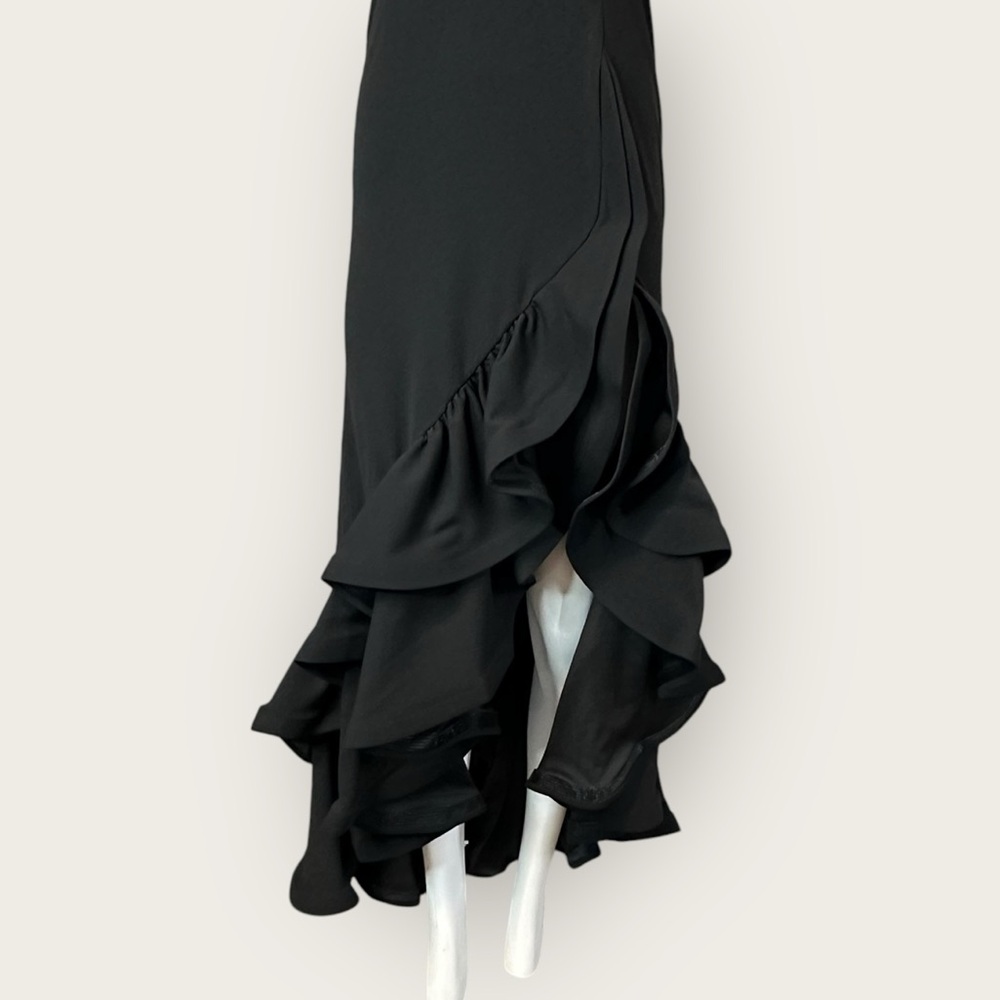 NWT | Betsy & Adams | Ruffle Halter Crepe Gown | Black | Size 2 - Picture 7 of 15